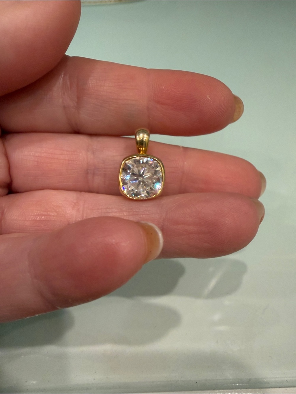 3 carat moisonite cushion cut pendant